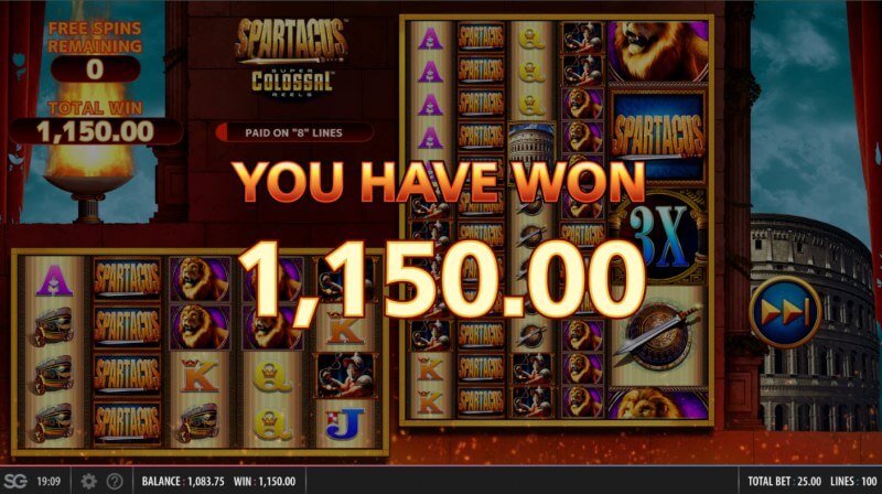 Spartacus Super Colossal Reels Slot Wins