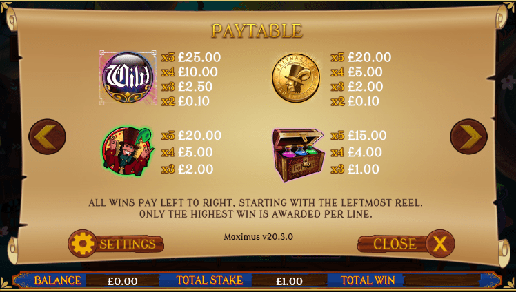 Balthazars Wild Emporium Paytable