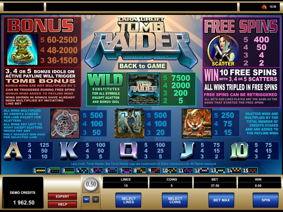 Tomb Raider Slot Symbols