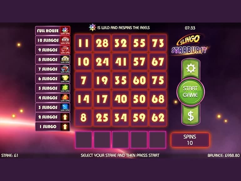 Slingo Starburst Slot Gameplay